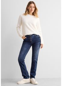 Cecil Damen Straight-Jeans, blau, casual, Gr. 38, unifarben, Jeans, 75% Baumwolle, 23% Polyester, 2% Elasthan, Jeans, mit Knopfleiste