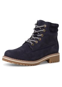 Tamaris Damen Winterboots, Gr. 41, blau, Nubukleder, unifarben, casual, Schuhe, Blockabsatz, Schnürboots, Outdoorschuh mit Duo-Tex-Ausstattung
