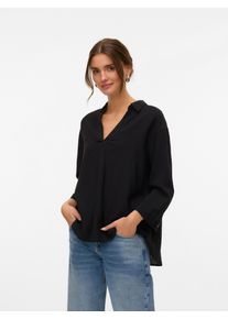 Véro Moda VERO MODA Damen Shirtbluse "VMLINN 3/4 TOP WVN GA NOOS", schwarz, modisch, Gr. S, unifarben, Web, Obermaterial: 55% Leinen, 45% Viskose, Blusen