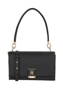 Tommy Hilfiger Damen Umhängetasche "TH HER MED CROSSOVER", schwarz, Lederimitat, Taschen, Abendtasche, Clutch, Mini Bag mit goldfarbenem Highlights