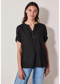 Cecil Damen Shirtbluse, schwarz, casual, Gr. XL, unifarben, Stoff, 100% Viskose, Blusen, mit geschlitztem Rundhalsausschnitt