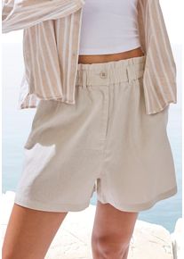 Buffalo Damen Shorts, beige, modisch, Gr. 38, unifarben, Web, Obermaterial: 55% Leinen, 45% Viskose, Hosen, mit Leinenanteil, luftige kurze Hose mit