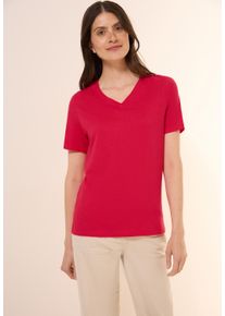 Cecil Damen T-Shirtglazed apple rot, casual, Gr. XXL, unifarben, Web, Stoff, 50% Baumwolle, 50% Modal, Shirts, mit V-Ausschnitt