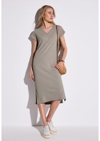 Street One Damen Midikleid, grau, casual, Gr. 44, Strukturmuster, Stoff, 87% Viskose, 13% Polyester, Kleider, soft und trageangenehm