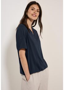 Cecil Damen Kurzarmbluse, blau, casual, Gr. XS, unifarben, Stoff, 100% Viskose, Blusen, mit Elastiksaum
