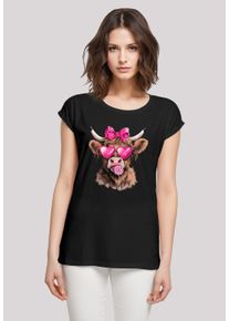 F4NT4STIC Damen T-Shirt "Highland Cow Valentinstag Sonnenbrille", schwarz, casual, Gr. XL, Obermaterial: 100% Baumwolle, Shirts, Premium Qualität