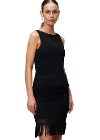 Zero Damen Strickpullover "Zero Stricktop mit Fransen", schwarz, casual, Gr. 38, durchscheinend, Strick, Obermaterial: 65% Viskose, 35% Polyamid.