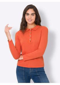 Heine Damen Polokragenpullover "Polopullover", orange, Gr. 34, unifarben, 100% Baumwolle, Pullover