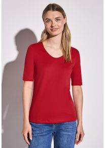 Street One Damen T-Shirt, rot, casual, Gr. 34, unifarben, Web, Stoff, 50% Baumwolle, 50% Modal, Shirts, im soften Baumwoll-Mix