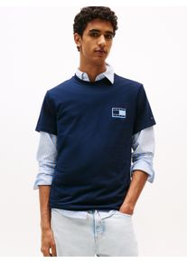 Tommy Jeans Herren T-Shirt "TJM SLIM POP COLOR FLAG TEE EXT", blau, casual, Gr. XXL, unifarben, Single Jersey, Obermaterial: 100% Baumwolle, Shirts,