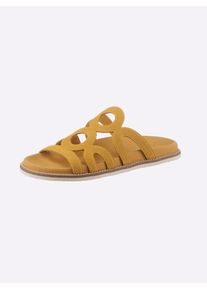Heine Damen Pantolette, Gr. 37, gelb, Rindsleder, Glattleder, modisch, Schuhe