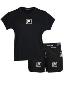 Fila Damen Shorty "WOMAN JERSEY PYJAMAS", Gr. L, schwarz, Jersey, Obermaterial: 100% Baumwolle, unifarben, modisch, Homewear-Sets, mit auffälligem