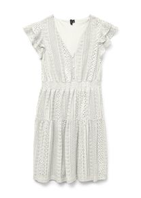 Véro Moda VERO MODA Damen Minikleid "VMHONEY LACE V-NECK SHORT DRESS WVN GA"snow weiß pattern:original lace, modisch, Gr. L, unifarben, Web, Obermaterial: 75%