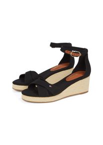 Tommy Hilfiger Damen Keilsandalette "FLAG CRISS-CROS MID WEDGE ESPAD", Gr. 41, schwarz, Baumwolle, modisch, Schuhe, Riemchensandale, Sommerschuh mit
