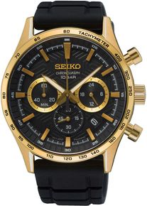 Seiko Herren Chronograph, schwarz, Armbanduhren, Armbanduhr, Quarzuhr, Herrenuhr, Stoppfunktion, Datum