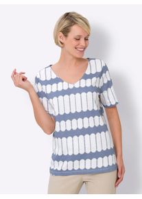 Classic Basics Damen T-Shirt "Kurzarm-Shirt", blau, Gr. 46, gemustert, mehrfarbig, 100% Baumwolle, Shirts