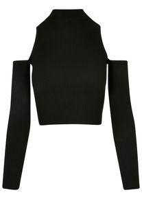 Urban Classics Damen Rundhalspullover "Urban Classics Damen Ladies Rib Knit Cut Out Sleeve Longsleeve", schwarz, klassisch, Gr. L, unifarben, 35%