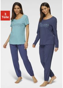 Vivance Dreams Damen Pyjama, Gr. 32, blau, Single Jersey, Obermaterial: 100% Baumwolle, unifarben, casual, Homewear-Sets, mit Frontschriftzug