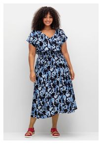 sheego Damen Druckkleid "Große Größen", blau, feminin, Gr. 44, gemustert, Obermaterial: 100% Viskose (LENZING ECOVERO), Kleider, mit Minimalprint und