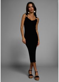 HECHTER PARIS Damen Strickkleid, schwarz, feminin, Gr. 38, unifarben, Rippstrick, Obermaterial: 70% Viskose, 30% Polyamid, Kleider, mit Zierschnallen