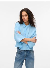 Véro Moda VERO MODA Damen Hemdbluse "VMNATALI CROP SHIRT WVN NOOS", blau, modisch, Gr. M, unifarben, Web, Obermaterial: 100% Baumwolle, Blusen