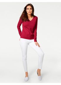 Heine Damen Strickpullover "V-Pullover", rot, Gr. 48, unifarben, 100% Baumwolle, Pullover