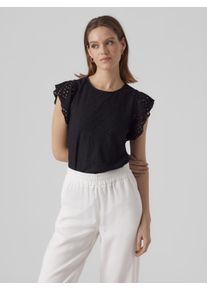 Véro Moda VERO MODA Damen Rundhalsshirt "VMTASSA SL FRILL TOP NOOS", schwarz, modisch, Gr. XS, unifarben, Obermaterial: 95% Polyester, 5% Elasthan, Shirts