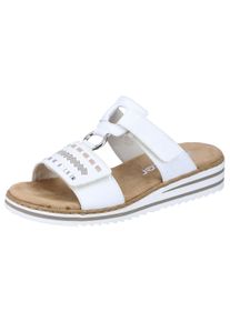 Rieker Damen Pantolette, Gr. 36, weiß, Lederimitat, modisch, Schuhe, Keilabsatz, Sommerschuh, Schlappen mit praktischen Klettriemchen