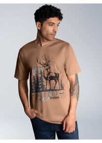 TRIGEMA Herren T-Shirt "TRIGEMA T-Shirt mit großem Hirsch-Printmotiv", braun, Basic, Gr. L, 100% Baumwolle, Shirts