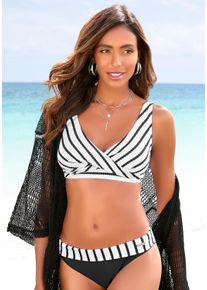 Lascana Damen Triangel-Bikini, schwarz-weiß, Gr. 34, gestreift, Polyamid, Bikini-Sets, in Wickeloptik