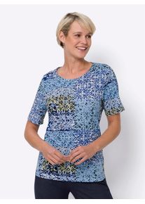 Classic Basics Damen Kurzarmshirt "Kurzarm-Shirt", blau, Gr. 48, gemustert, mehrfarbig, 100% Baumwolle, Shirts