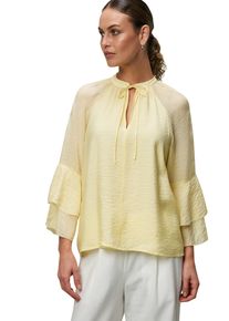 Zero Damen Klassische Bluse "Zero Bluse mit Volantärmeln", beige, casual, Gr. 44, durchscheinend, Web, Obermaterial: 85% Viskose, 15% Polyamid.