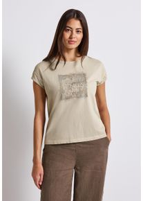 Street One Damen T-Shirtcoastal beige, casual, Gr. 34, bedruckt, Web, 100% Baumwolle, Shirts, aus reiner Baumwolle