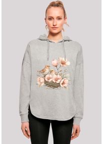 F4NT4STIC Damen Kapuzenpullover "Vogelnest Blumen", grau, casual, Gr. M, Obermaterial: 100% Baumwolle, Pullover, Premium Qualität