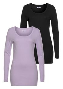 Flashlights Damen Langarmshirt, lila, Basic, Gr. 36, unifarben, clean, Feinripp, Obermaterial: 100% Baumwolle, Shirts, sehr figurbetonter Schnitt,