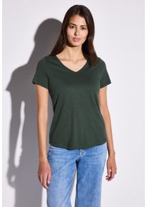 Street One Damen T-Shirt, grün, casual, Gr. 38, unifarben, Web, Stoff, 50% Baumwolle, 50% Modal, Shirts, mit V-Ausschnitt