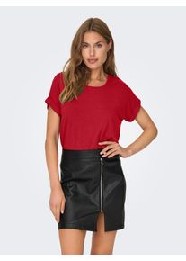 Only Damen T-Shirt "ONLMOSTER S/S O-NECK TOP NOOS JRS", rot, casual, Gr. S, unifarben, Jersey, Obermaterial: 75% Viskose, 20% Polyester, 5% Elasthan,