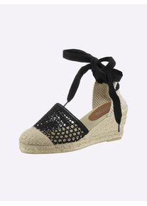 Heine Damen Keilsandalette, Gr. 38, schwarz, Textil, modisch, Schuhe