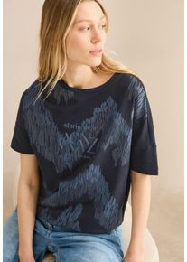 Cecil Damen Print-Shirt, blau, casual, Gr. XS, bedruckt, Jersey, Obermaterial: 48% Baumwolle, 48% Modal, 4% Elasthan, Shirts, mit Wording