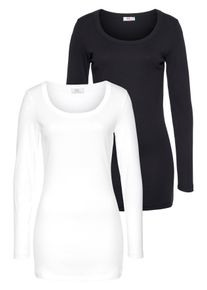 Flashlights Damen Langarmshirt, schwarz-weiß, Basic, Gr. 52, unifarben, Feinripp, Obermaterial: 100% Baumwolle, Shirts, sehr figurbetonter Schnitt,