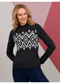 Classic Basics Damen Stehkragenpullover "Stehkragen-Pullover", schwarz-weiß, Gr. 50, gemustert, Norwegermuster, 100% Polyacryl, Pullover