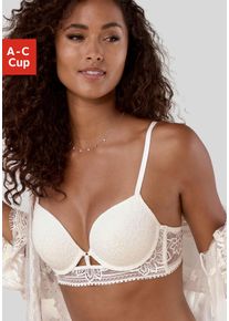 Lascana Damen Push-up-BH, Gr. 75, beige, Spitze, Obermaterial: 60% Polyamid, 33% Polyester, 7% Elasthan, feminin, BHs, mit Bügel aus floraler