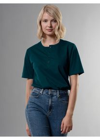 TRIGEMA Damen T-Shirt "TRIGEMA T-Shirt mit Knopfleiste DELUXE Baumwolle", blau, klassisch, Gr. L, 100% Baumwolle, Shirts