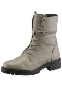 Geox Damen Schnürstiefelette "D HOARA", Gr. 36, beige, Leder, klassisch, Schuhe, Blockabsatz, Schnürboots mit Innenreißverschluss