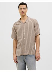 Jack & Jones JACK & JONES Herren Kurzarmhemd "JJEENZO STRIPE RESORT SHIRT SS SN", beige, modisch, Gr. XXL, gestreift, Web, Obermaterial: 100% Baumwolle, Hemden,
