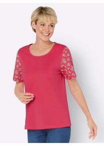 Classic Basics Damen Rundhalsshirt "V-Shirt", pink, Gr. 50, geblümt, gemustert, mehrfarbig, 100% Baumwolle, Shirts
