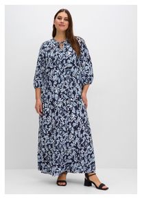 sheego Damen Maxikleid "Große Größen", blau, feminin, Gr. 52, gemustert, Obermaterial: 100% Viskose (LENZING ECOVERO), Kleider, mit floralem Druck
