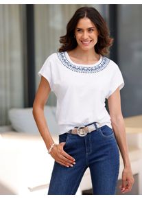 Inspirationen Damen Rundhalsshirt "Rundhals-Shirt", blau, Gr. 38, unifarben, gemustert, 100% Baumwolle, Shirts