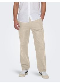 Only & Sons ONLY & SONS Herren Trainingshose "ONSSINUS LOOSE 0007 COT LIN PANT NOOS", beige, modisch, Gr. S, unifarben, Web, Obermaterial: 75% Baumwolle, 25%
