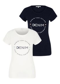 Damen T-Shirt, blau, Basic, Gr. XS, Tom Tailor Denim, unifarben, bedruckt, Jersey, Obermaterial: 100% Baumwolle, Shirts